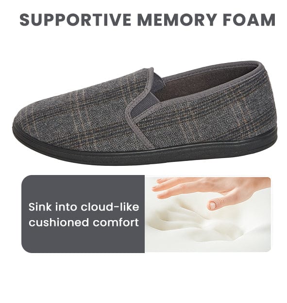 Men’s Checked Slippers Memory Foam Soft Lining Warm Slip-On House Shoes for Indoor Use by Sock Stack Slippers