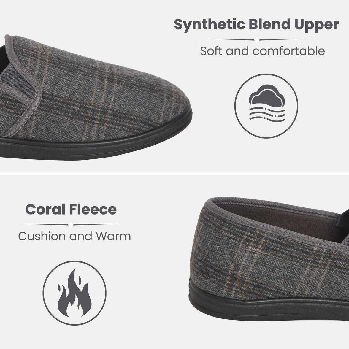 Men’s Checked Slippers Memory Foam Soft Lining Warm Slip-On House Shoes for Indoor Use by Sock Stack Slippers