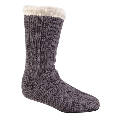 Men's Chunky Winter Lounge Slipper Socks with Non-Slip Grips Ultra-Soft Sherpa Flannel Fleece Lining Cozy Home Wear Sizes 39-46 by Sock Stack GREY/BLACK / 6-11 Socks