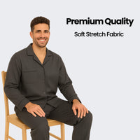 Men's Classic Charcoal Woven Pyjama Set Long Sleeve Button Top & Bottoms Easy Care Nightwear Sleepwear by Sock Stack Pyjamas