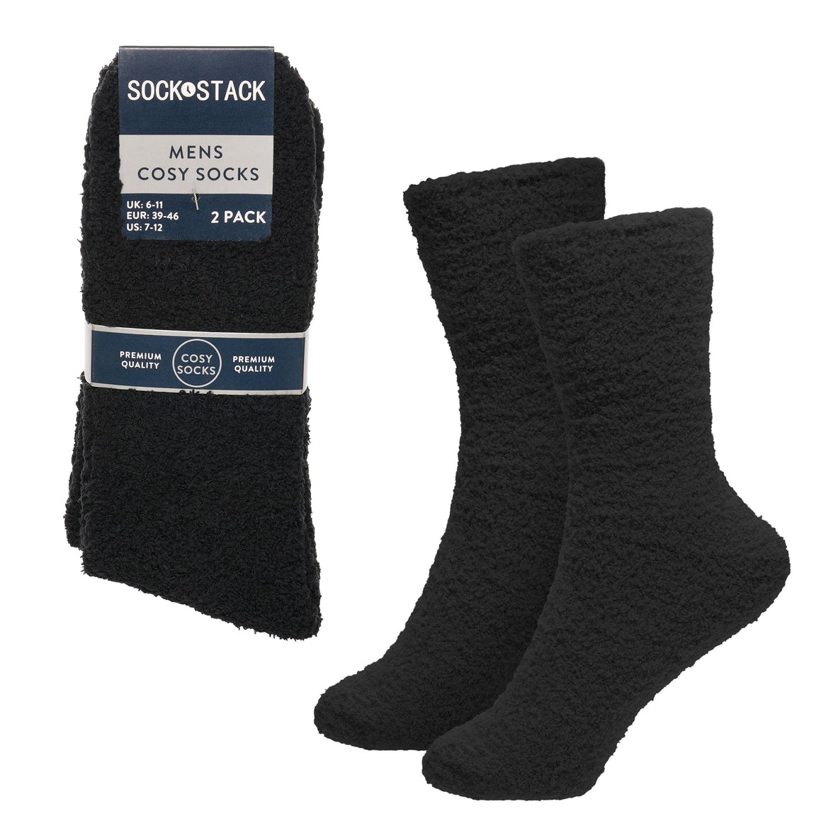 Men’s Cosy Socks 4 Pairs Ultra Soft Warm & Fluffy Black Sleep bed Sock with Thermal Insulation for Indoor Loungewear UK Size 6-11 by Sock Stack Black Socks