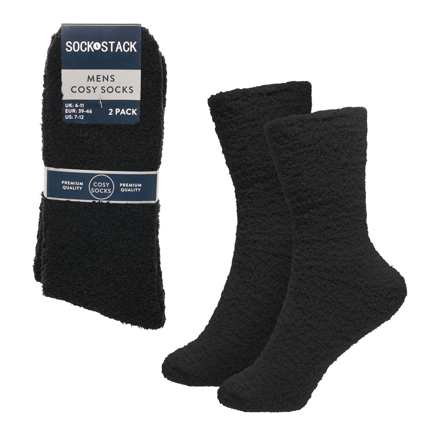 Men’s Cosy Socks 4 Pairs Ultra Soft Warm & Fluffy Black Sleep bed Sock with Thermal Insulation for Indoor Loungewear UK Size 6-11 by Sock Stack Black Socks