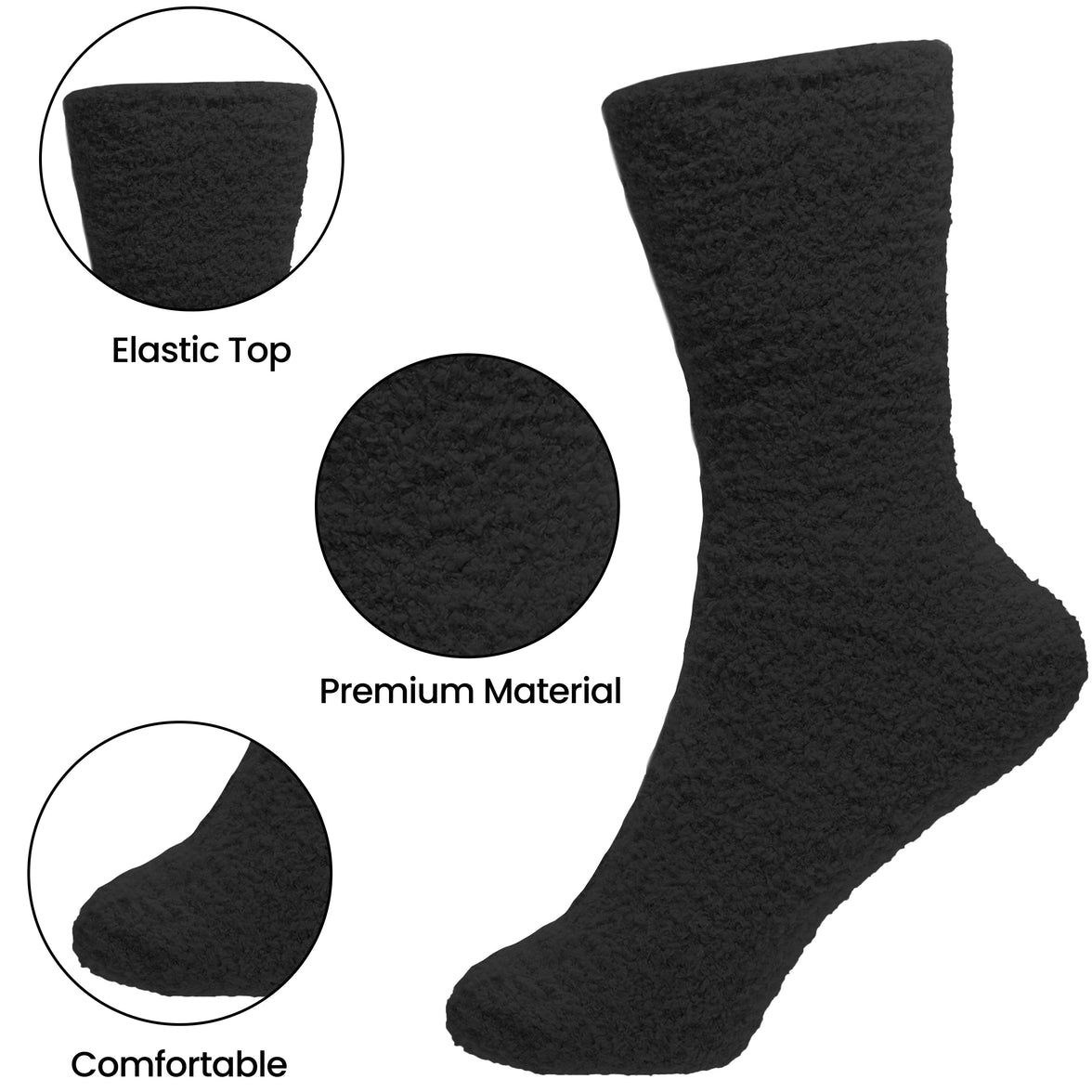 Men’s Cosy Socks 4 Pairs Ultra Soft Warm & Fluffy Black Sleep bed Sock with Thermal Insulation for Indoor Loungewear UK Size 6-11 by Sock Stack Black Socks