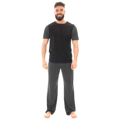 Men's Cotton T Shirt and Long Pants Loungewear Set Comfortable Lightweight Sleepwear for Warm Weather Relaxation Versatile Styles by Sock Stack BLACK/CHARCOAL / S Pyjamas