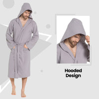 Men’s Hooded Waffle Cotton Bathrobe Grey Super Absorbent Spa Robe Luxury Dressing Gown for Home & Loungewear by Sock Stack Bathrobe