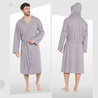 Men’s Hooded Waffle Cotton Bathrobe Grey Super Absorbent Spa Robe Luxury Dressing Gown for Home & Loungewear by Sock Stack Bathrobe