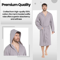 Men’s Hooded Waffle Cotton Bathrobe Grey Super Absorbent Spa Robe Luxury Dressing Gown for Home & Loungewear by Sock Stack Bathrobe