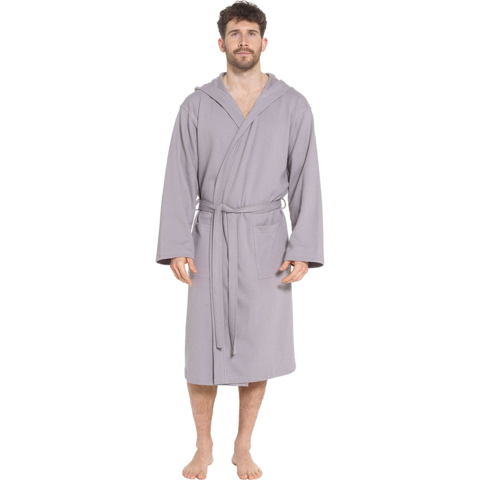 Men’s Hooded Waffle Cotton Bathrobe Grey Super Absorbent Spa Robe Luxury Dressing Gown for Home & Loungewear by Sock Stack M/L / GREY Bathrobe