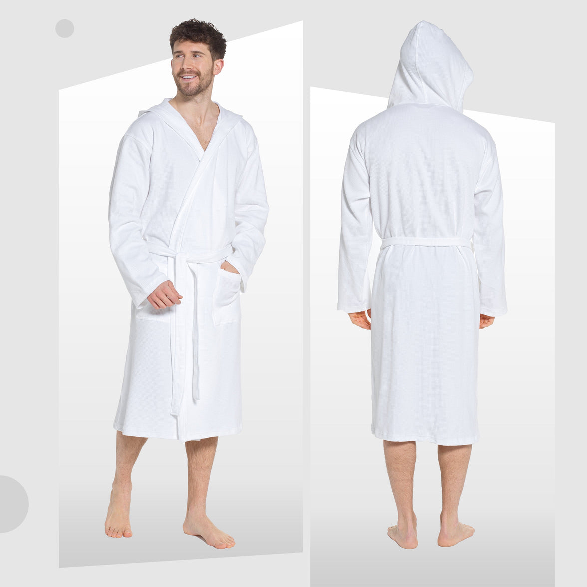 Men’s Hooded Waffle Cotton Bathrobe White Super Absorbent Spa Robe Luxury Dressing Gown for Home & Loungewear by Sock Stack Bathrobe