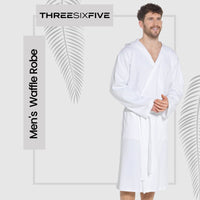 Men’s Hooded Waffle Cotton Bathrobe White Super Absorbent Spa Robe Luxury Dressing Gown for Home & Loungewear by Sock Stack Bathrobe