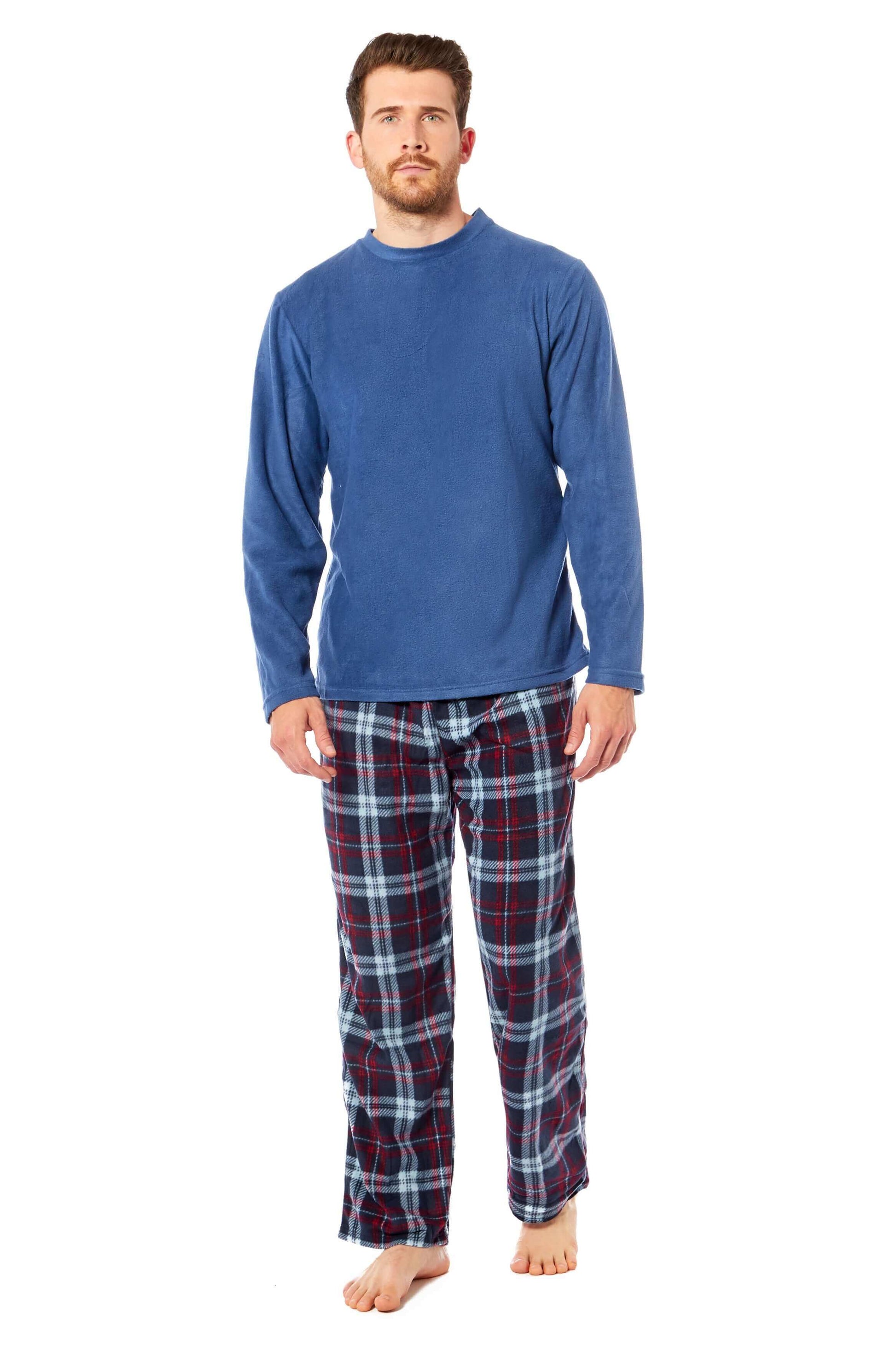 Men's Thermal Fleece Pyjama Set with Stylish Check Pants Soft Warm Loungewear PJs for Winter Perfect for Sleeping and Lounging in Various Sizes by Daisy Dreamer BLUE / M Pyjamas