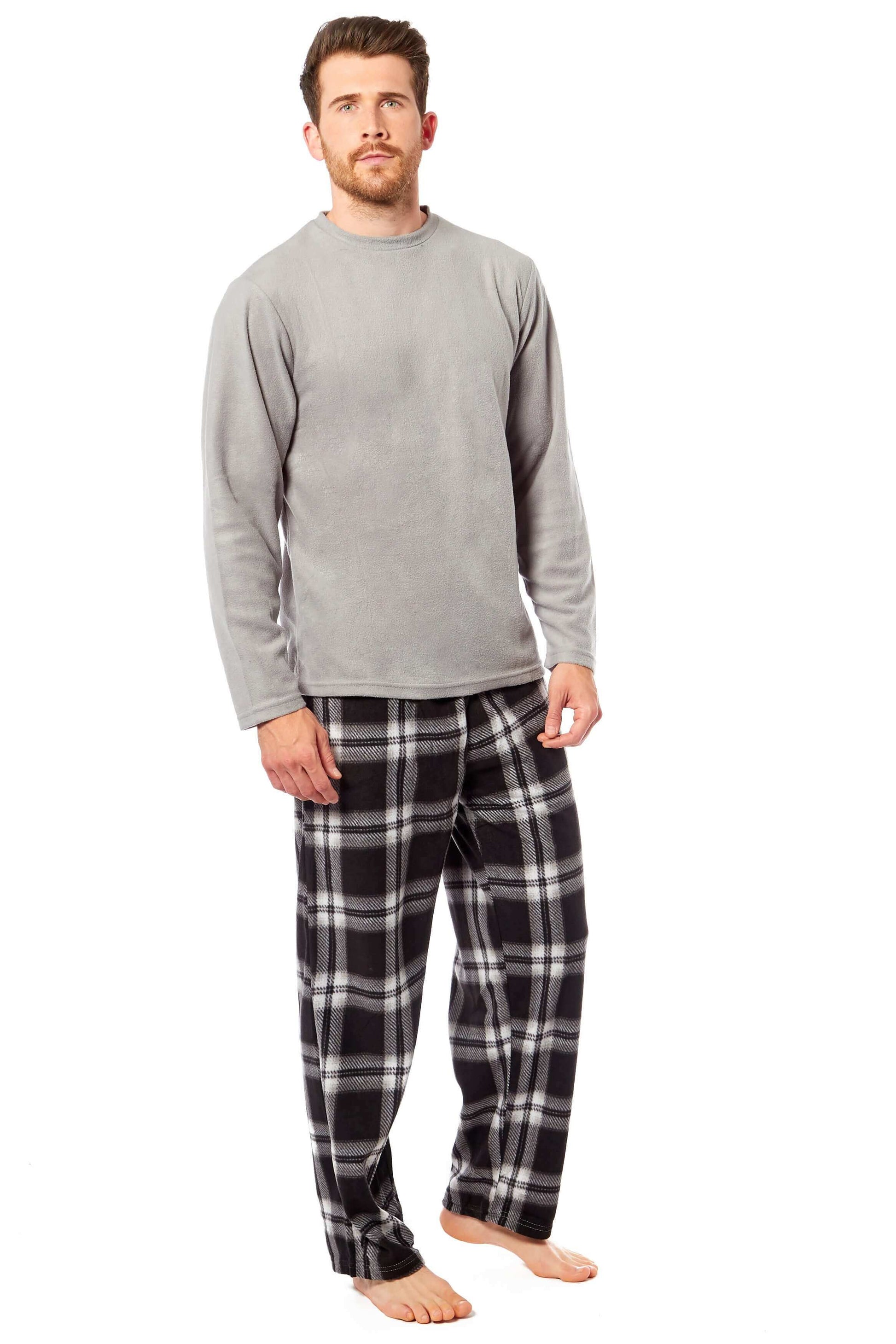 Men's Thermal Fleece Pyjama Set with Stylish Check Pants Soft Warm Loungewear PJs for Winter Perfect for Sleeping and Lounging in Various Sizes by Daisy Dreamer Pyjamas