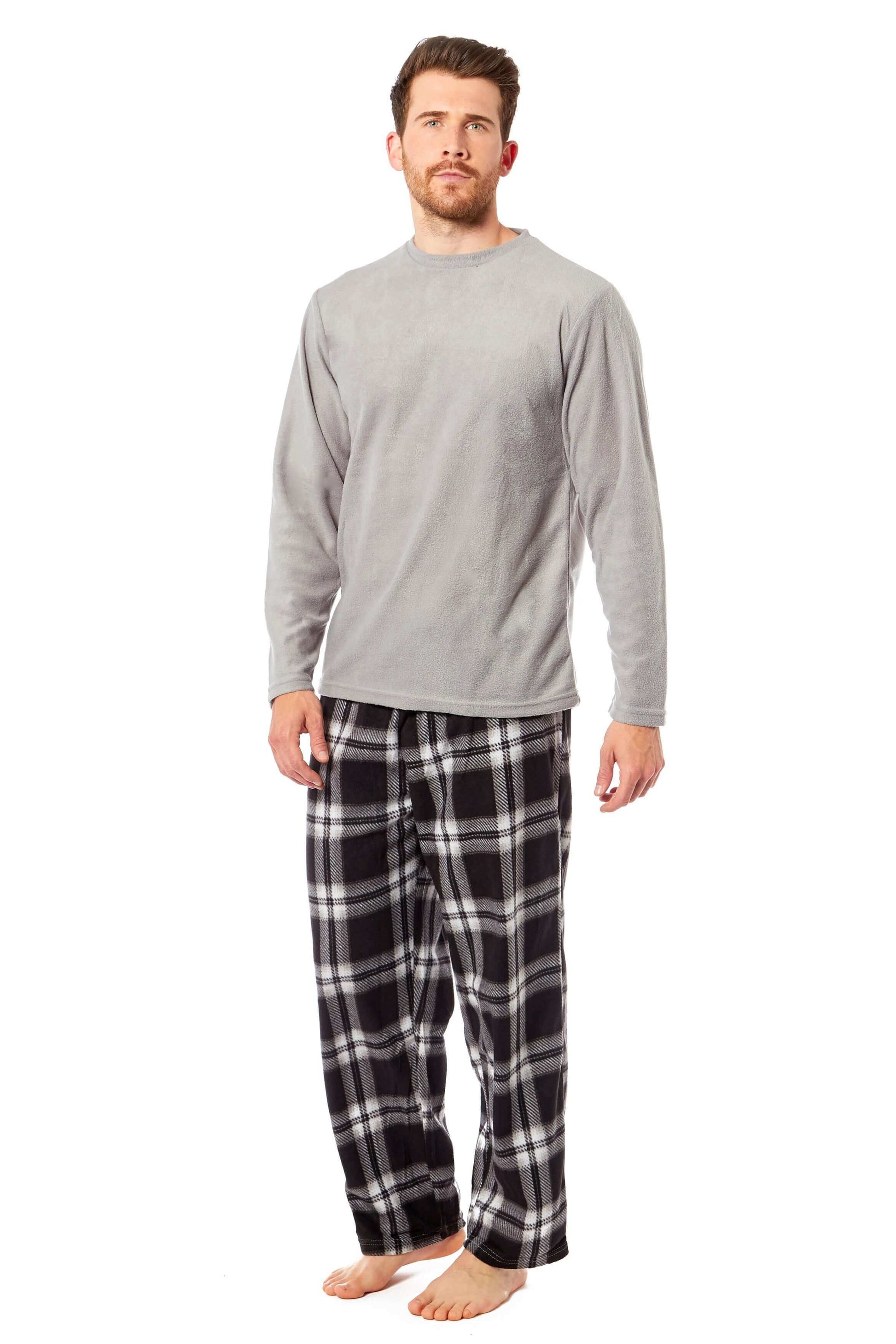 Men's Thermal Fleece Pyjama Set with Stylish Check Pants Soft Warm Loungewear PJs for Winter Perfect for Sleeping and Lounging in Various Sizes by Daisy Dreamer Pyjamas
