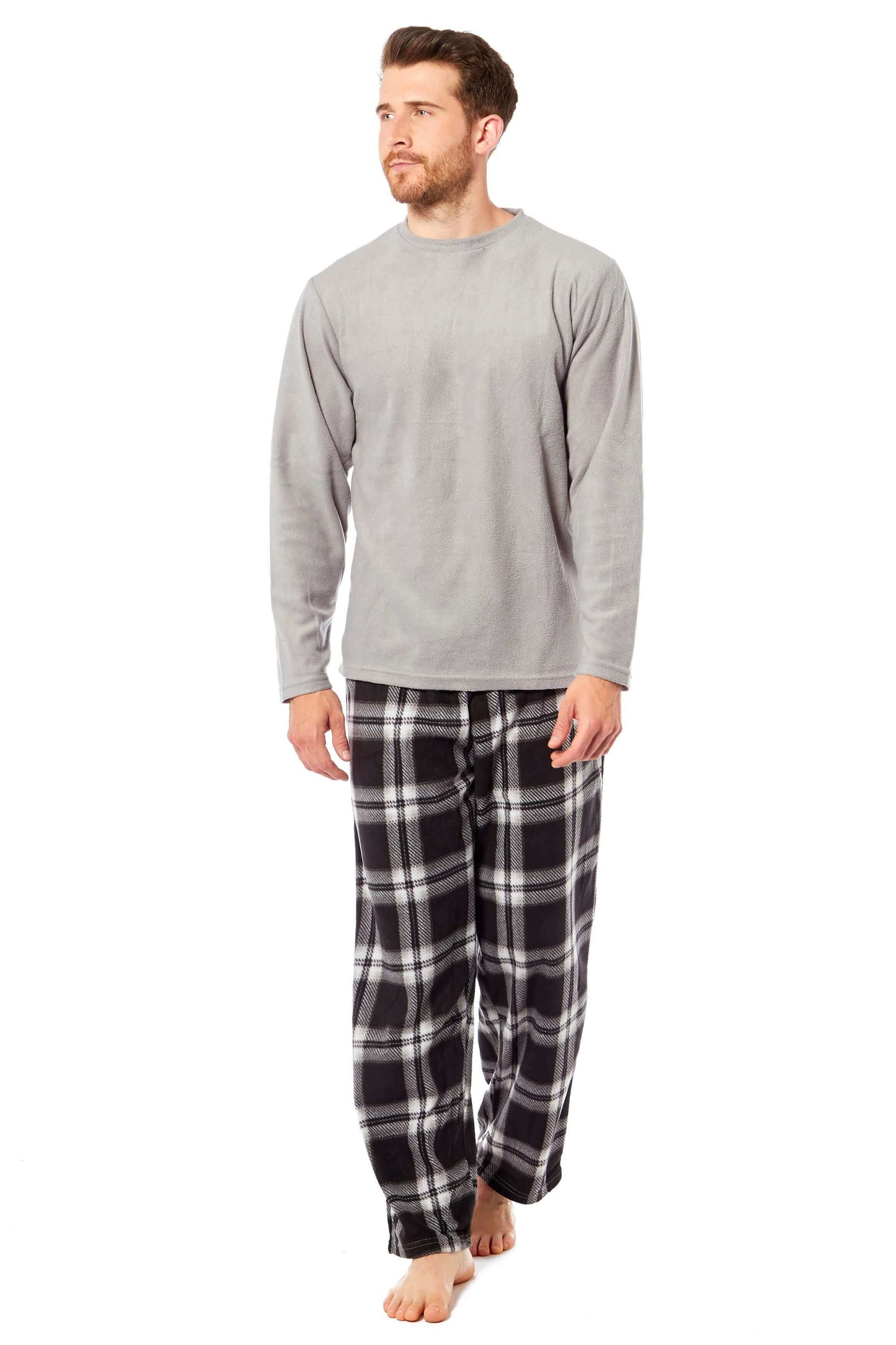 Men's Thermal Fleece Pyjama Set with Stylish Check Pants Soft Warm Loungewear PJs for Winter Perfect for Sleeping and Lounging in Various Sizes by Daisy Dreamer Pyjamas