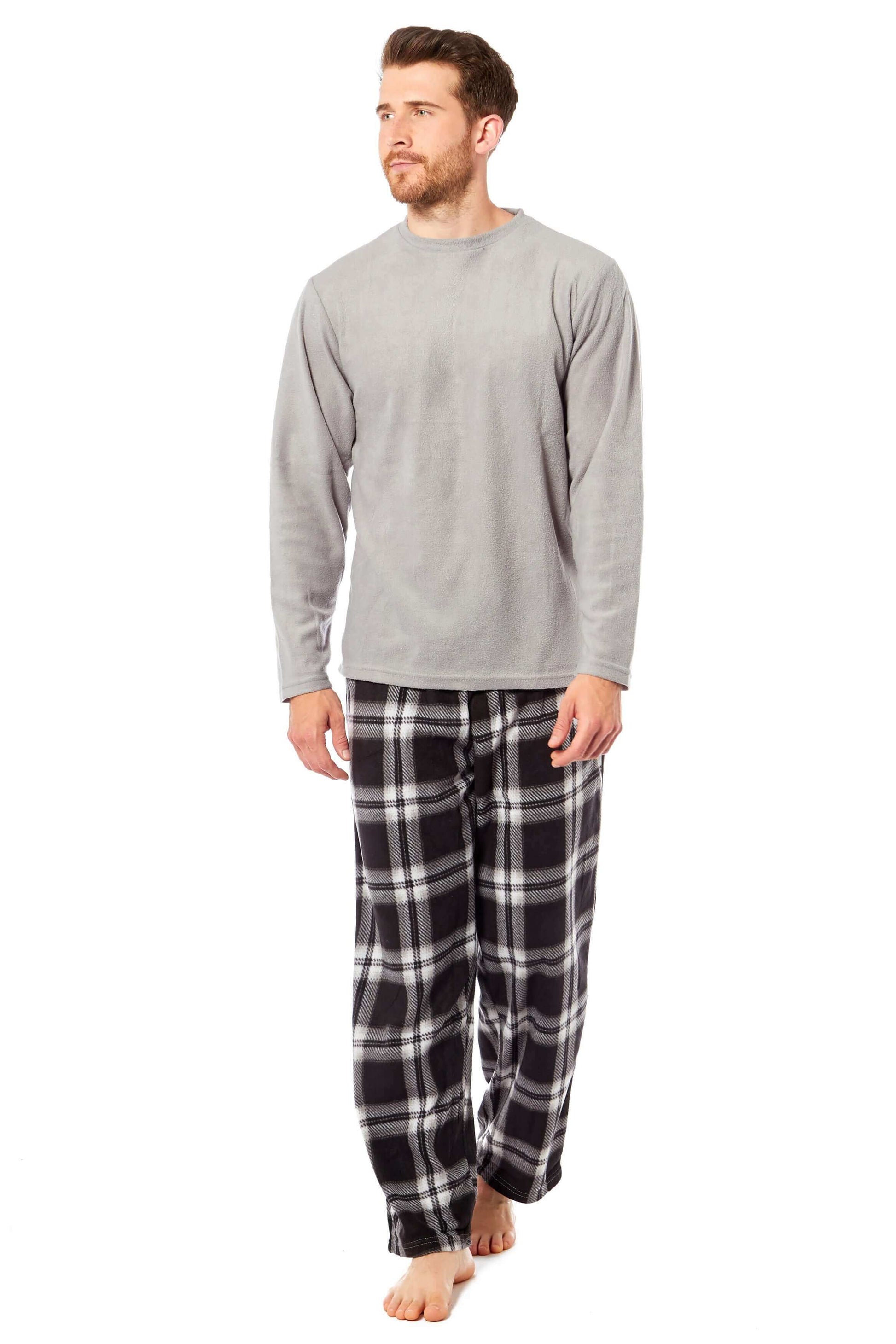Men's Thermal Fleece Pyjama Set with Stylish Check Pants Soft Warm Loungewear PJs for Winter Perfect for Sleeping and Lounging in Various Sizes by Daisy Dreamer Pyjamas