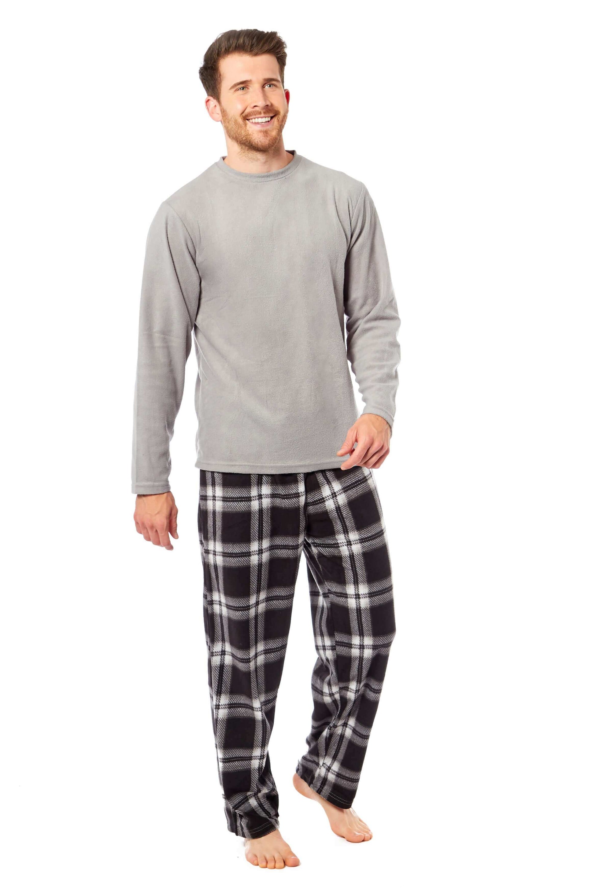 Men's Thermal Fleece Pyjama Set with Stylish Check Pants Soft Warm
