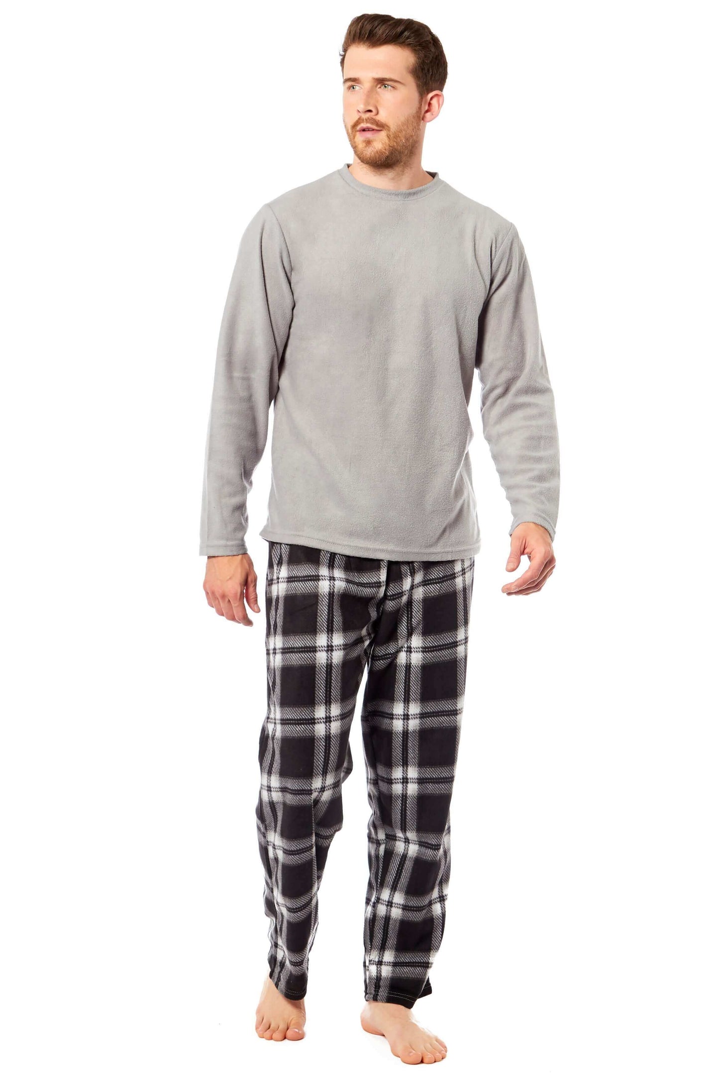 Men's Thermal Fleece Pyjama Set with Stylish Check Pants Soft Warm Loungewear PJs for Winter Perfect for Sleeping and Lounging in Various Sizes by Daisy Dreamer Pyjamas