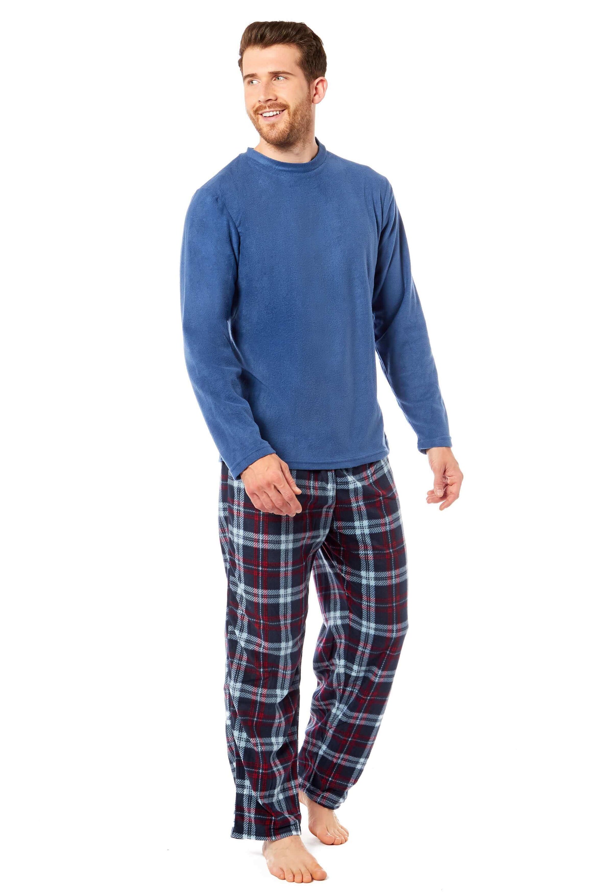 Men's Thermal Fleece Pyjama Set with Stylish Check Pants Soft Warm Loungewear PJs for Winter Perfect for Sleeping and Lounging in Various Sizes by Daisy Dreamer Pyjamas