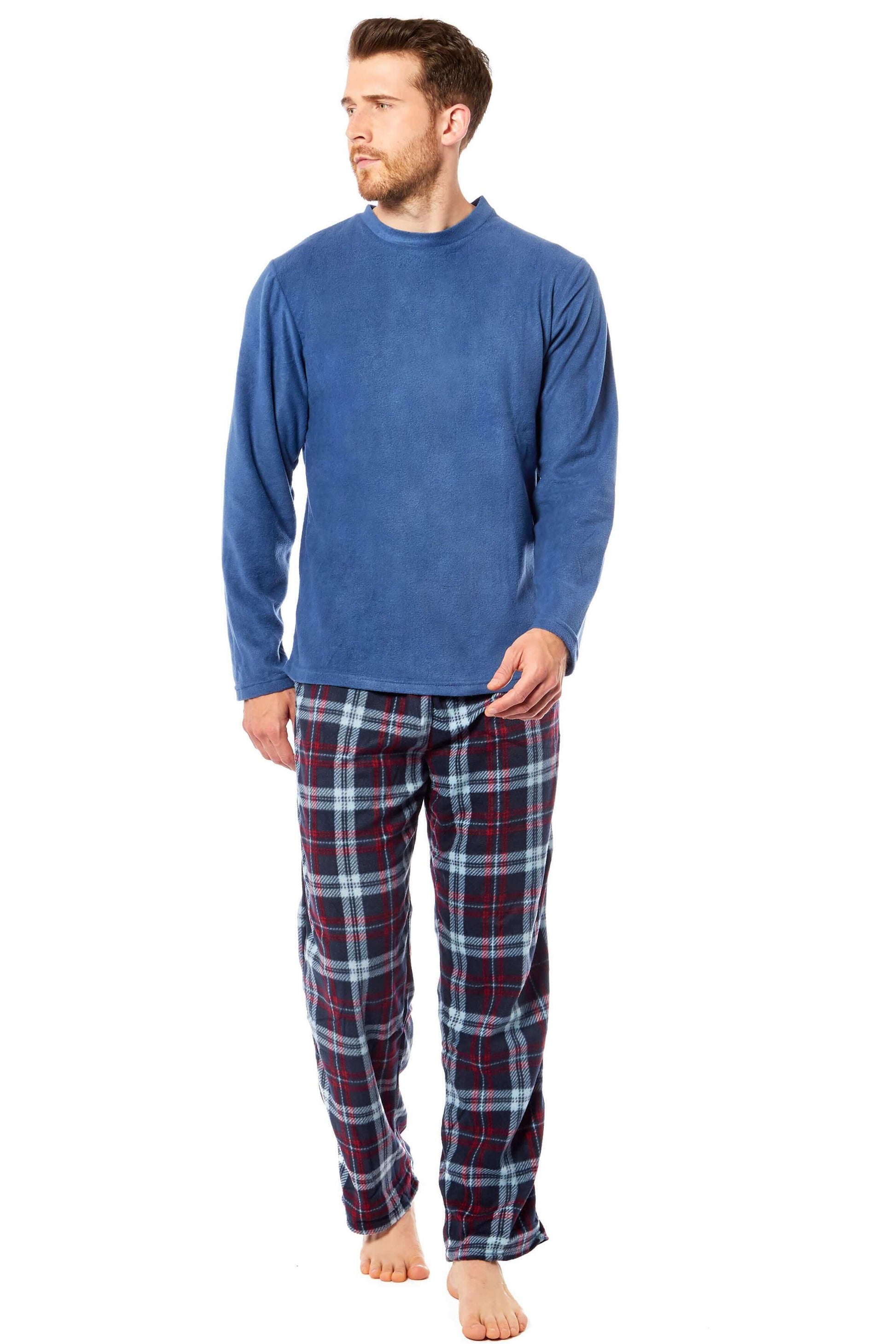 Men's Thermal Fleece Pyjama Set with Stylish Check Pants Soft Warm Loungewear PJs for Winter Perfect for Sleeping and Lounging in Various Sizes by Daisy Dreamer Pyjamas