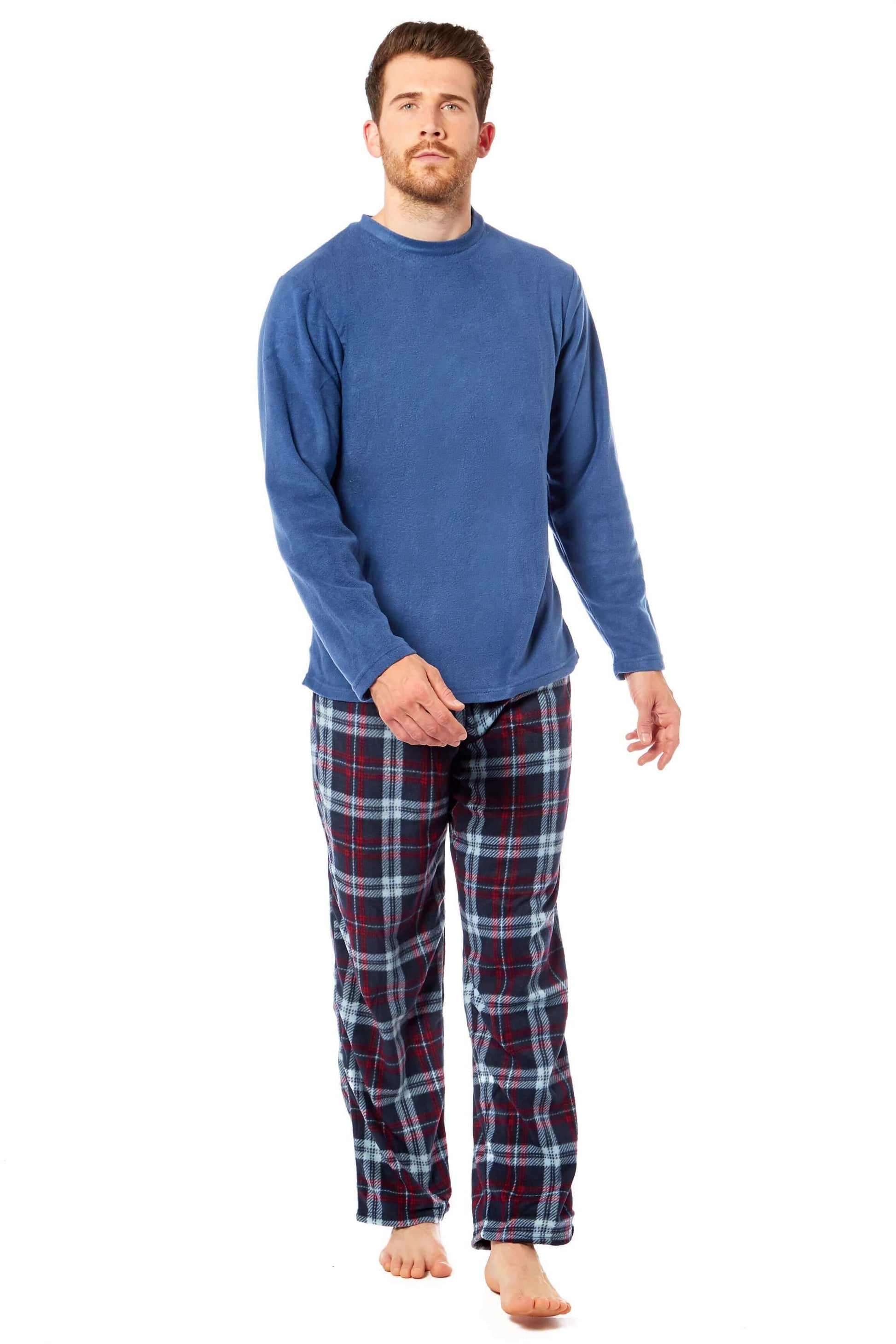 Men's Thermal Fleece Pyjama Set with Stylish Check Pants Soft Warm Loungewear PJs for Winter Perfect for Sleeping and Lounging in Various Sizes by Daisy Dreamer Pyjamas