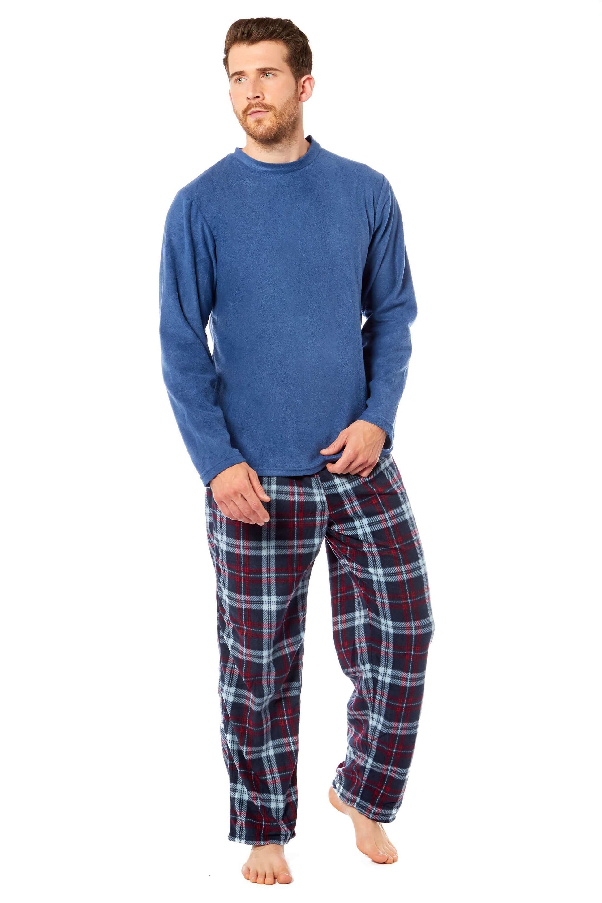 Men's Thermal Fleece Pyjama Set with Stylish Check Pants Soft Warm Loungewear PJs for Winter Perfect for Sleeping and Lounging in Various Sizes by Daisy Dreamer Pyjamas