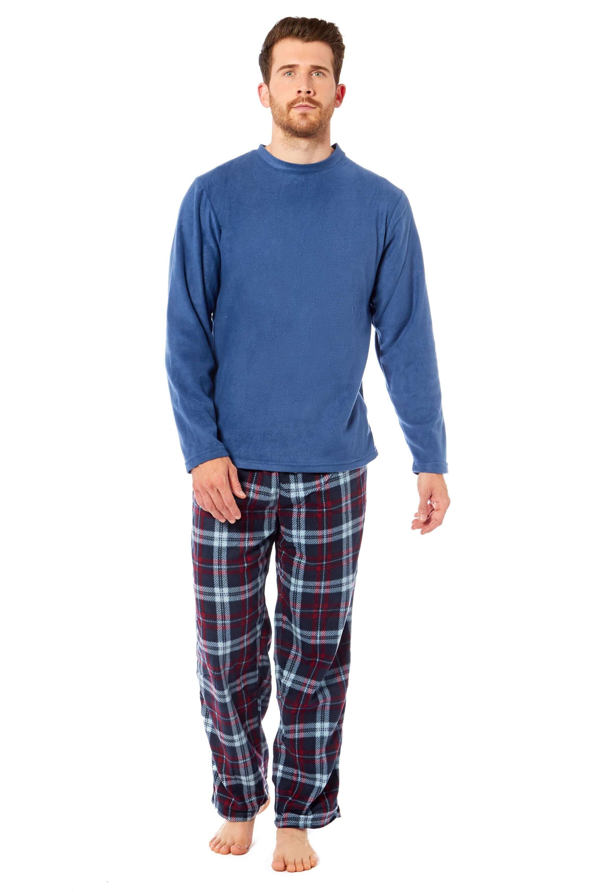 Men's Thermal Fleece Pyjama Set with Stylish Check Pants Soft Warm Loungewear PJs for Winter Perfect for Sleeping and Lounging in Various Sizes by Daisy Dreamer Pyjamas