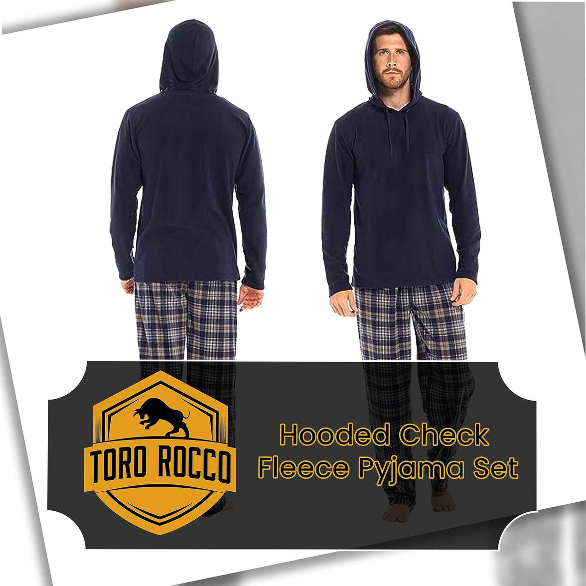 Men's Winter Hooded Check Fleece Pyjama Set Warm Cozy Nightwear with Stylish Check Bottoms in Multiple Sizes Ultimate Comfort by Sock Stack Pyjamas
