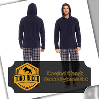 Men's Winter Hooded Check Fleece Pyjama Set Warm Cozy Nightwear with Stylish Check Bottoms in Multiple Sizes Ultimate Comfort by Sock Stack Pyjamas