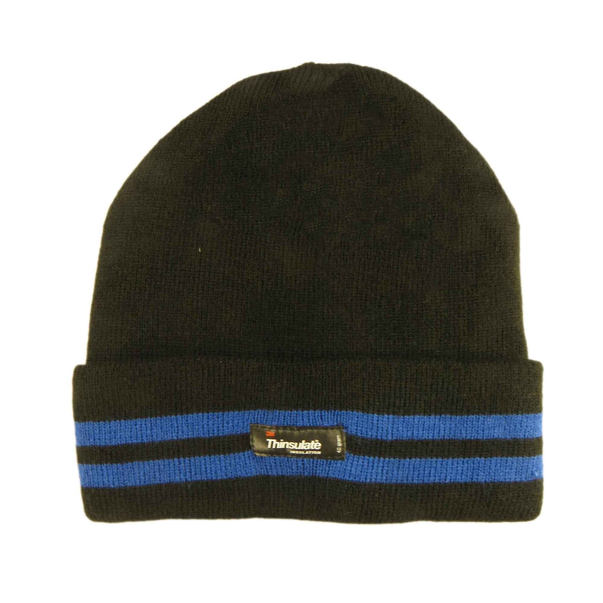 Men's Winter Thinsulate Insulation Fleece Knitted Beanie Hat Stripe Warm Lightweight Breathable Quick Drying for Outdoor Activities Hiking Camping Skiing by Sock Stack BLACK/BLUE Hats