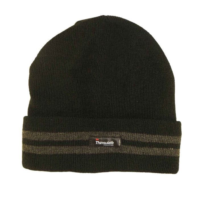 Men's Winter Thinsulate Insulation Fleece Knitted Beanie Hat Stripe Warm Lightweight Breathable Quick Drying for Outdoor Activities Hiking Camping Skiing by Sock Stack BLACK/GREY Hats