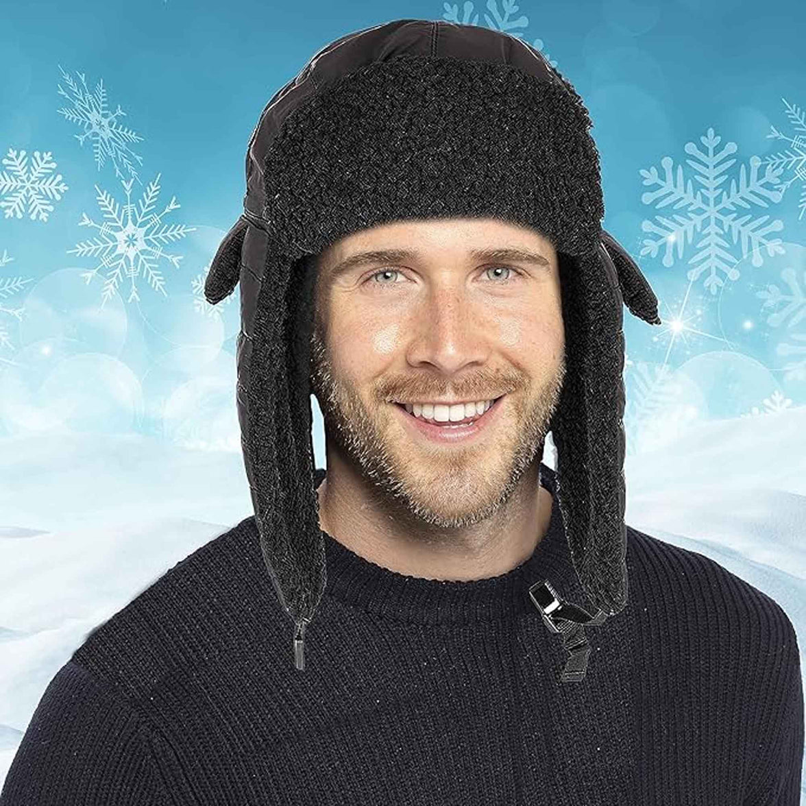 Mens Ribbed Waterproof Trapper Hat with 3M Thinsulate Fleece Lining for Winter Warmth and Cold Weather Protection by Heatwave Thermalwear Trapper Hat