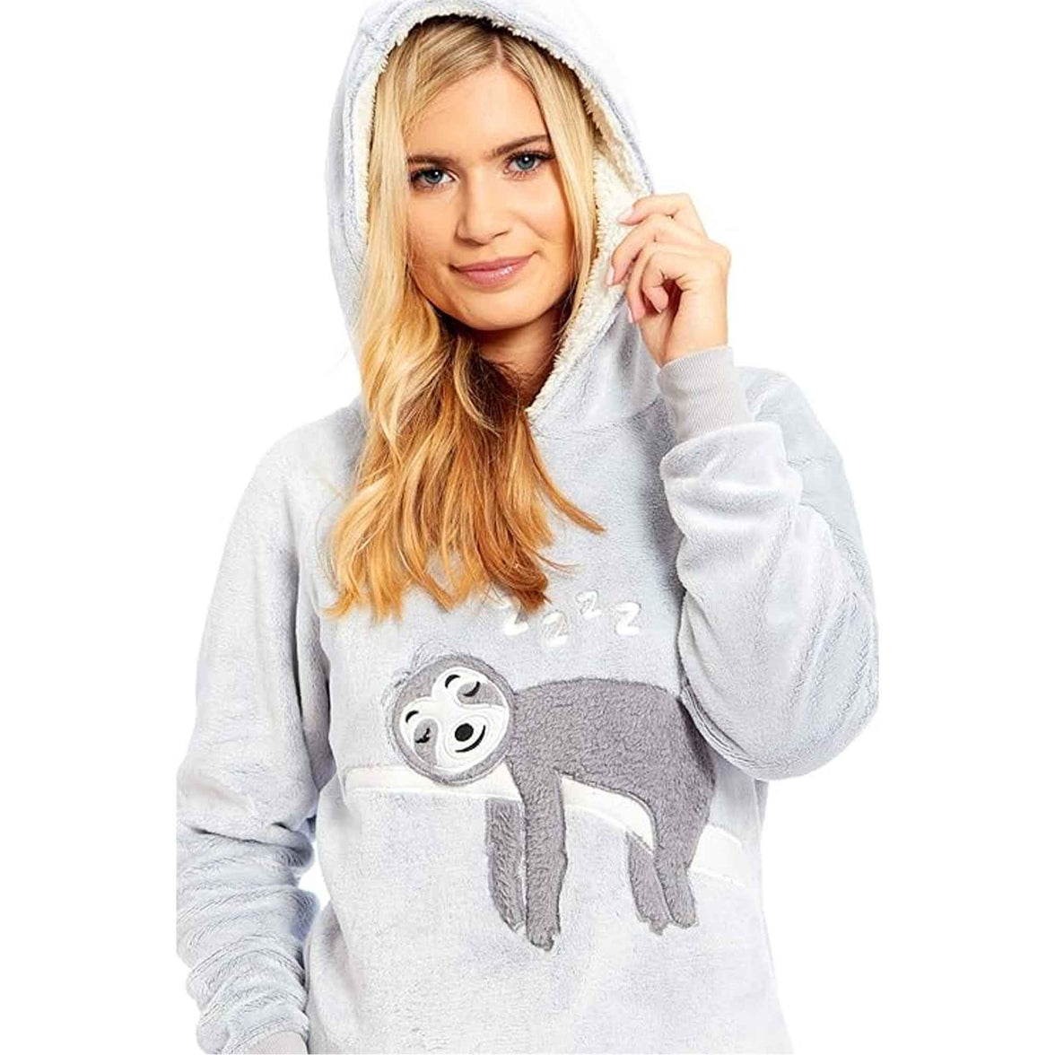 Mother Daughter Matching Sloth Hooded Fleece Pyjamas Plush Flannel Twosie Loungewear with Sherpa Lining Multiple Sizes Cozy Embroidered Sloth Design by Daisy Dreamer Pyjamas