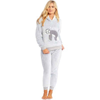 Mother Daughter Matching Sloth Hooded Fleece Pyjamas Plush Flannel Twosie Loungewear with Sherpa Lining Multiple Sizes Cozy Embroidered Sloth Design by Daisy Dreamer Pyjamas