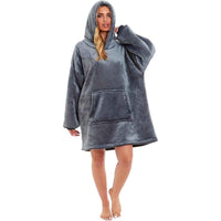 Oversized Hooded Blanket Sweatshirt Plush Sherpa Fur Grey Pink Giant Hoodie for Adults and Kids with Elastic Cuffs and Pocket by Daisy Dreamer GREY Hooded Blanket