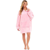 Oversized Hooded Blanket Sweatshirt Plush Sherpa Fur Grey Pink Giant Hoodie for Adults and Kids with Elastic Cuffs and Pocket by Daisy Dreamer PINK Hooded Blanket