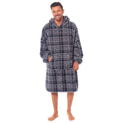 Oversized Men's Hooded Blanket Sweatshirt with Sherpa Lining Plush Wearable Hoodie for Lounging Camping One Size Fits All by Daisy Dreamer BLUE CHECK Hooded Blanket