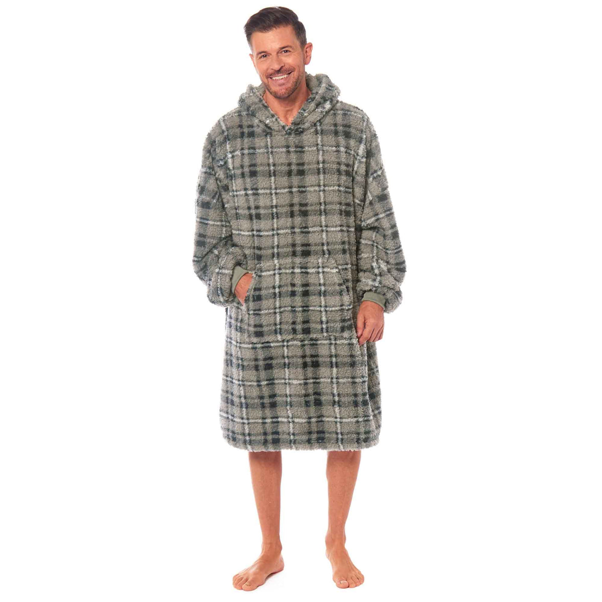 Oversized Men's Hooded Blanket Sweatshirt with Sherpa Lining Plush Wearable Hoodie for Lounging Camping One Size Fits All by Daisy Dreamer GREY CHECK Hooded Blanket