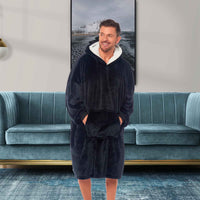 Oversized Men's Hooded Blanket Sweatshirt with Sherpa Lining Plush Wearable Hoodie for Lounging Camping One Size Fits All by Daisy Dreamer Hooded Blanket