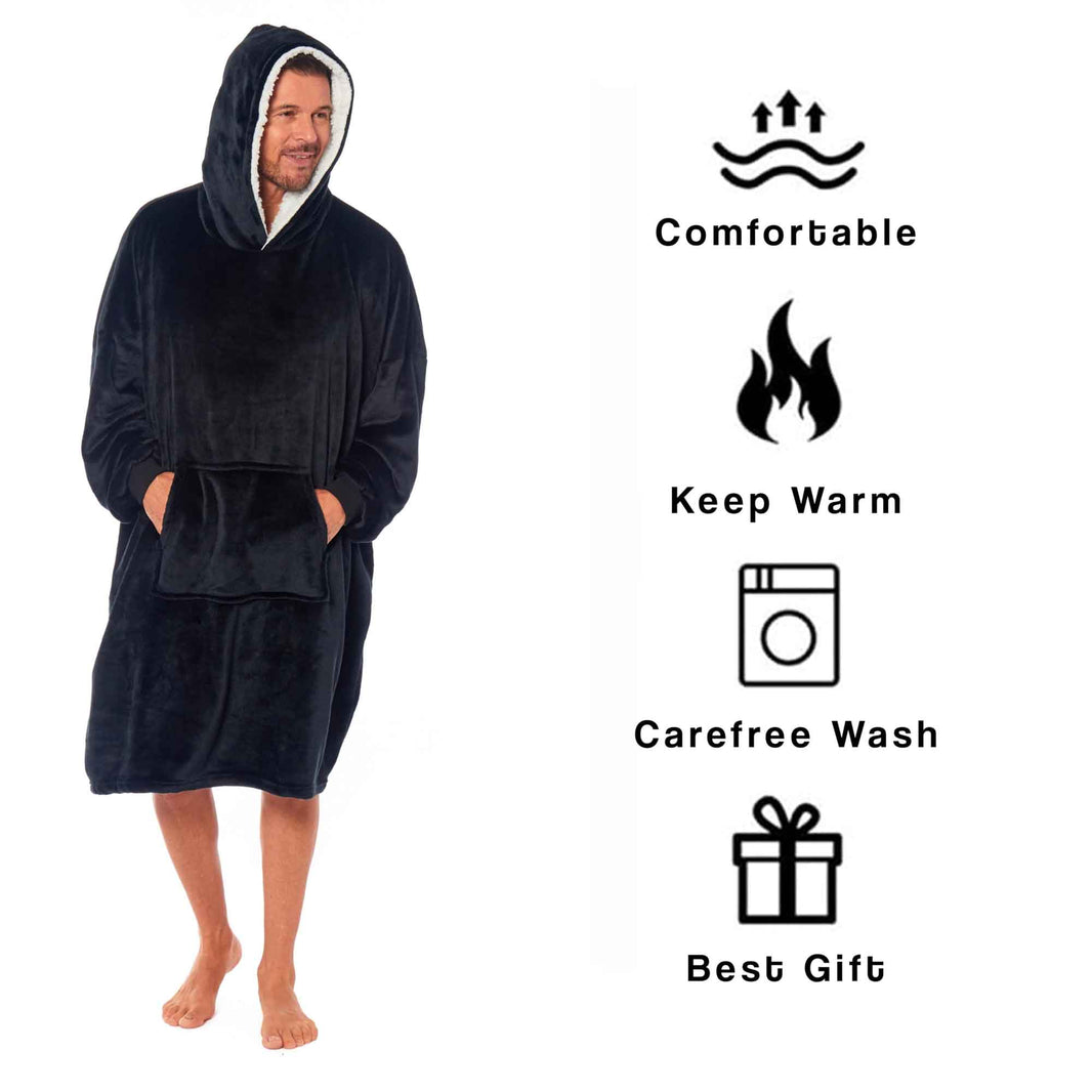 Oversized Men's Hooded Blanket Sweatshirt with Sherpa Lining Plush Wearable Hoodie for Lounging Camping One Size Fits All by Daisy Dreamer Hooded Blanket