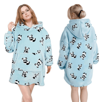Oversized Panda Hooded Plush Fleece Blanket with Sherpa Lining Double Pocket Cozy Hoodie for Adults and Kids by Daisy Dreamer PANDA Hooded Blanket