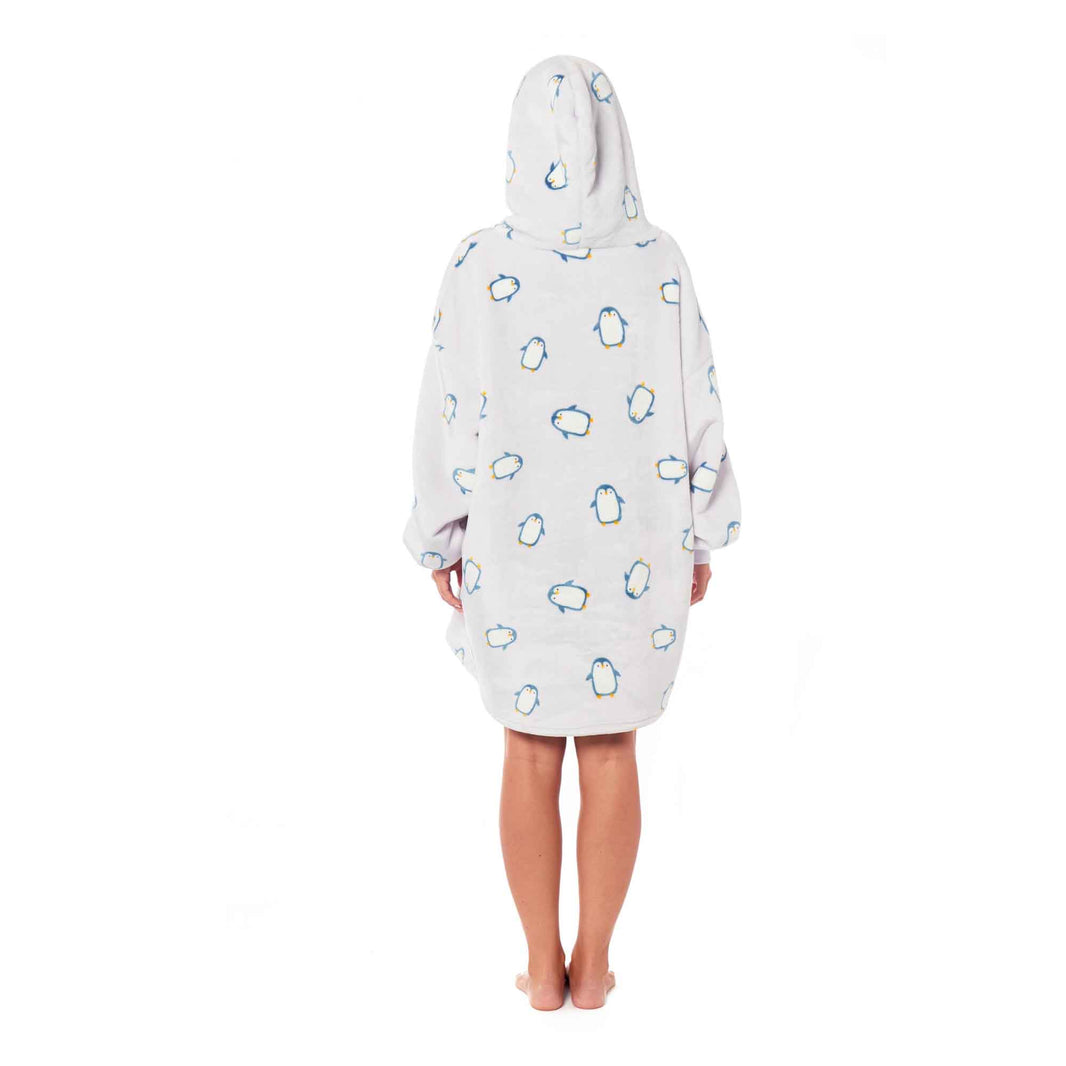 Oversized Penguin Hooded Blanket Ultra Soft Sherpa Fur Lining Big Hoodie Sweatshirt Plush Flannel Fleece Loungewear for Adults and Kids by Daisy Dreamer PENGUIN Hooded Blanket