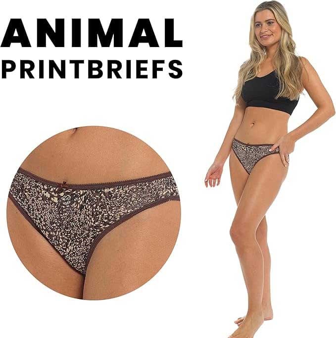 Pack of 10 Women's Animal Print Briefs Zebra Leopard Low Rise Knickers Cotton Underwear Set Daisy Dreamer Underwear