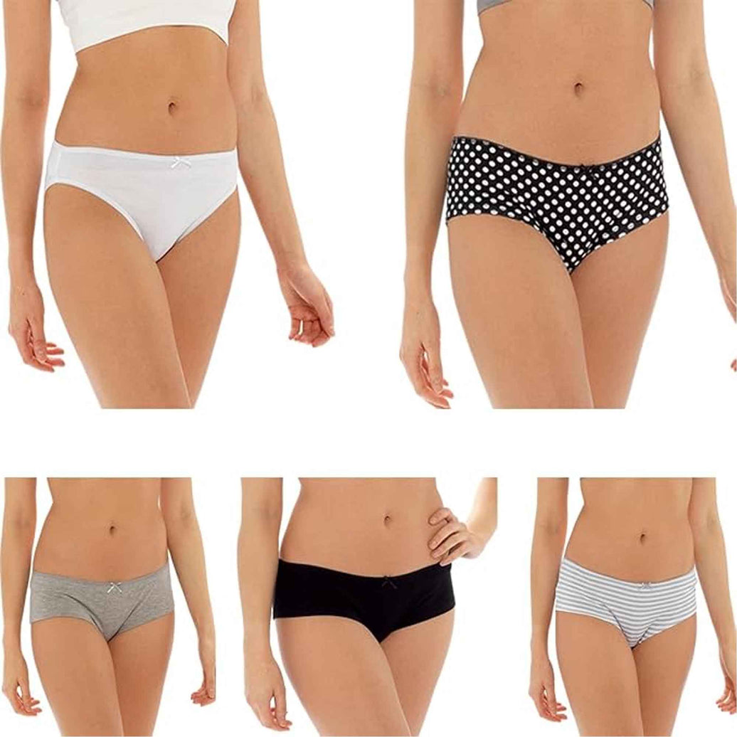 Pack of 10 Womens Cotton Briefs Comfortable Underwear Shorts with Stretch Waistband Assorted Styles Breathable Cotton Blend UK Sizes 12-18 by Daisy Dreamer Underwear