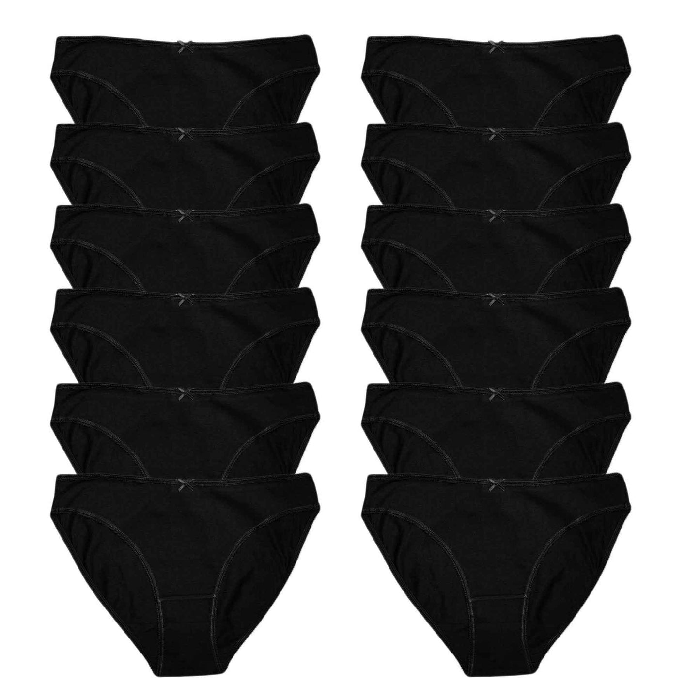 Pack of 12 Womens 100 Percent Cotton High Leg Bikini Briefs Comfortable Stretch Waistband Hypoallergenic Breathable Underwear Multipack Black White UK Sizes 10-20 by Daisy Dreamer BLACK / 10-12 Underwear