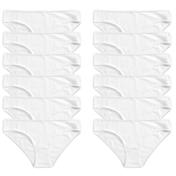 Pack of 12 Womens 100 Percent Cotton High Leg Bikini Briefs Comfortable Stretch Waistband Hypoallergenic Breathable Underwear Multipack Black White UK Sizes 10-20 by Daisy Dreamer WHITE / 10-12 Underwear
