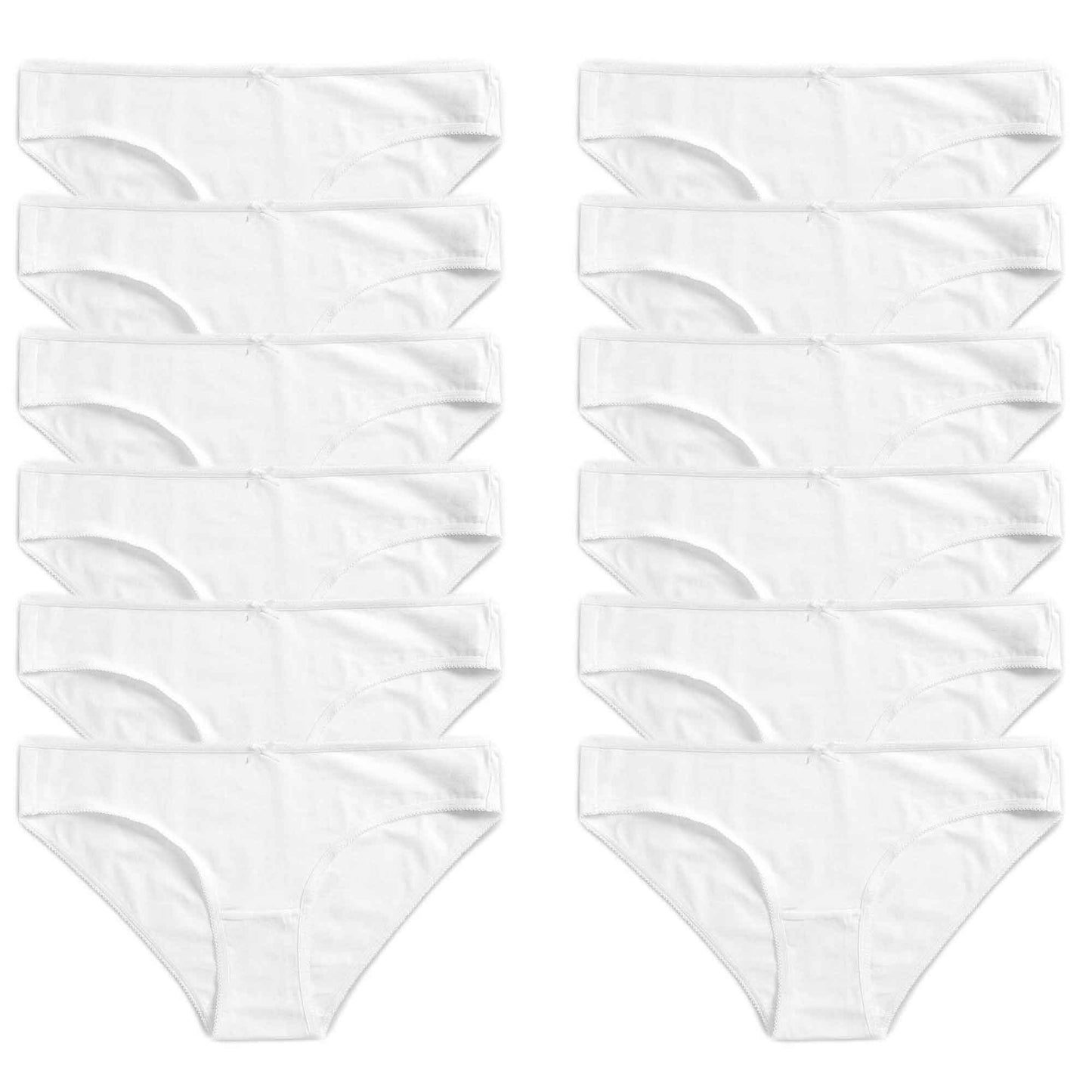 Pack of 12 Womens 100 Percent Cotton High Leg Bikini Briefs Comfortable Stretch Waistband Hypoallergenic Breathable Underwear Multipack Black White UK Sizes 10-20 by Daisy Dreamer WHITE / 10-12 Underwear