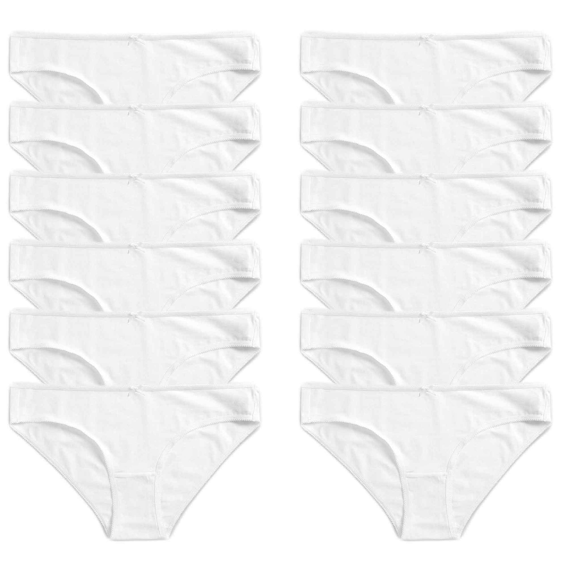 Pack of 12 Womens 100 Percent Cotton High Leg Bikini Briefs Comfortable Stretch Waistband Hypoallergenic Breathable Underwear Multipack Black White UK Sizes 10-20 by Daisy Dreamer WHITE / 10-12 Underwear