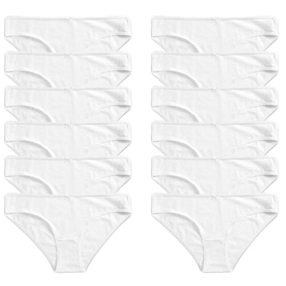 Pack of 12 Womens 100 Percent Cotton High Leg Bikini Briefs Comfortable Stretch Waistband Hypoallergenic Breathable Underwear Multipack Black White UK Sizes 10-20 by Daisy Dreamer WHITE / 10-12 Underwear