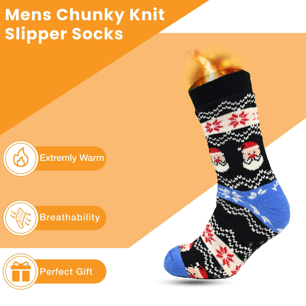 Pack of 2 Men's Festive Xmas Chunky Knit Slipper Socks with Grips Thick Warm Non-Slip Indoor Bed Socks Gift by Sock Stack UK 6-11 / CHRISTMAS Socks