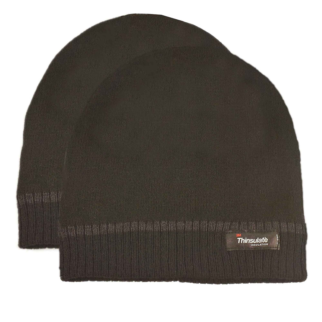 Pack of 2 Mens Stripe Fleece Beanie Hat with 3M Thinsulate Insulation Quick Drying Lightweight Winter Thermal Protection for Skiing Hiking Outdoor by Sock Stack BLACK Hats